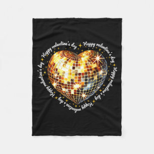Happy Valentines Day Funny Gold Coquette Disco Bal Fleece Blanket