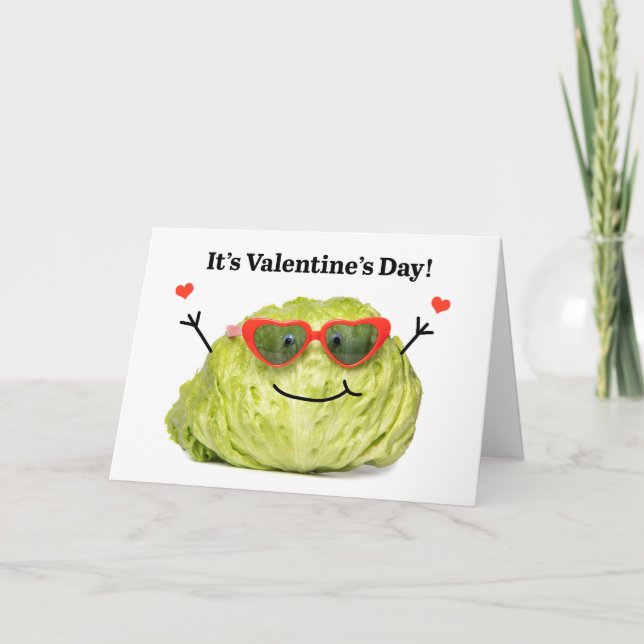 Happy Valentines Day Funny Lettuce in Sunglasses Holiday Card (Front)