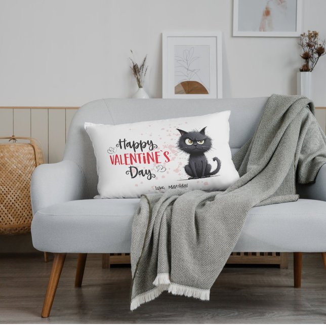 Happy Valentines Day Funny Pun Black Cat  Decorative Cushion (Creator Uploaded)