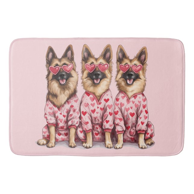 Happy Valentines Day German Shepherd Dogs Bath Mat (Front)