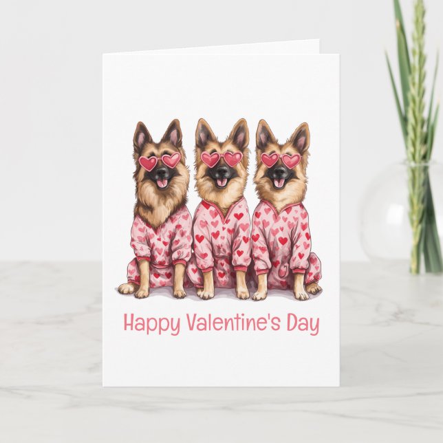 Happy Valentines Day German Shepherd Dogs Holiday Card (Front)