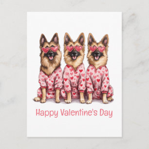 Happy Valentines Day German Shepherd Dogs Holiday Postcard