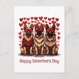 Happy Valentines Day German Shepherd Dogs Holiday Postcard