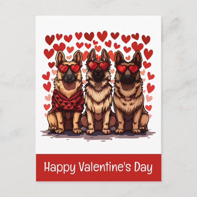 Happy Valentines Day German Shepherd Dogs Postcard (Front)