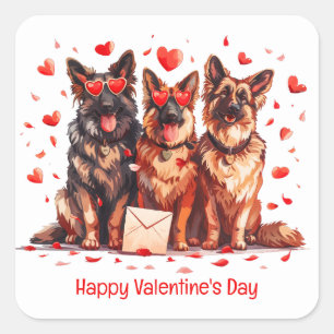 Happy Valentines Day German Shepherd Dogs Square Sticker