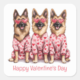 Happy Valentines Day German Shepherd Dogs Square Sticker