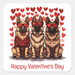 Happy Valentines Day German Shepherd Dogs Square Sticker