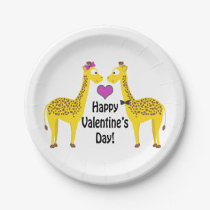 Happy Valentine's Day Giraffes Paper Plate