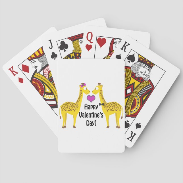 Happy Valentine's Day Giraffes Playing Cards (Back)