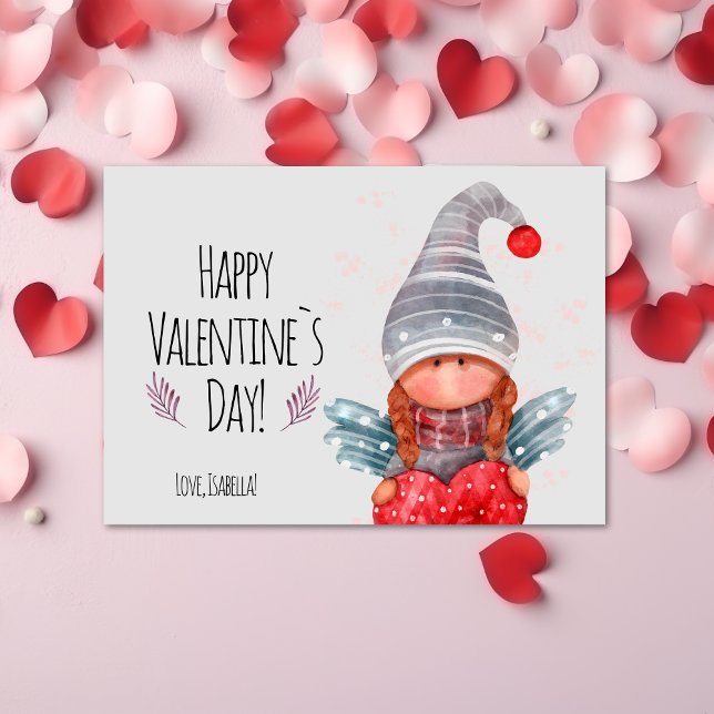 Happy Valentines Day Girly Gnome With Heart Pun Holiday Card (Creator Uploaded)