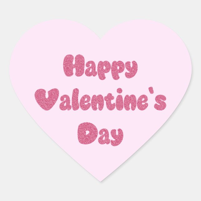 Happy Valentine's Day Glitter Heart Sticker (Front)
