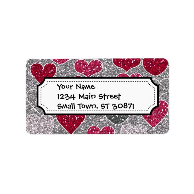 Happy Valentine's Day Glitter Love Bling Hearts Label (Front)