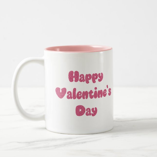 Happy Valentine's Day Glitter Two-Tone Coffee Mug (Left)