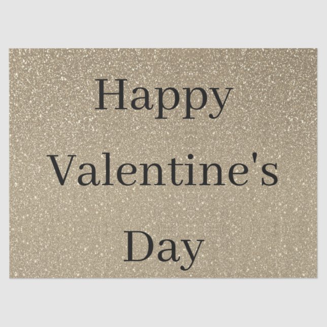 Happy Valentine's Day Glittery Gold Black Custom Tissue Paper (Front)