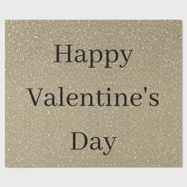 Happy Valentine's Day Glittery Gold Black Custom Wrapping Paper (Flat)