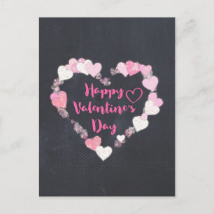 Happy Valentine's Day Glittery Hearts in Pink Holiday Postcard