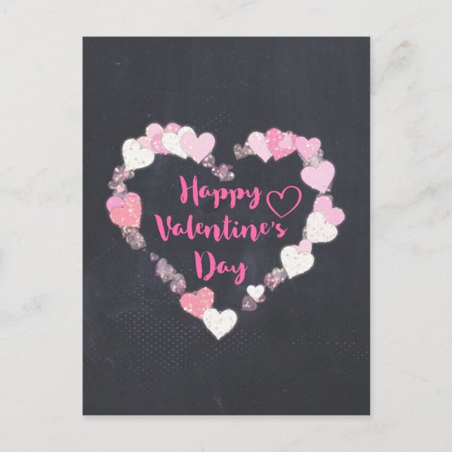 Happy Valentine's Day Glittery Hearts in Pink Holiday Postcard (Front)