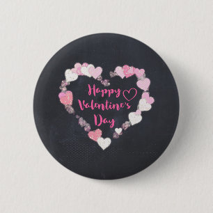 Happy Valentine's Day Glittery Pink Hearts 6 Cm Round Badge