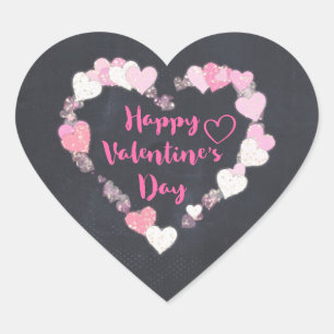 Happy Valentine's Day Glittery Pink Hearts Heart Sticker
