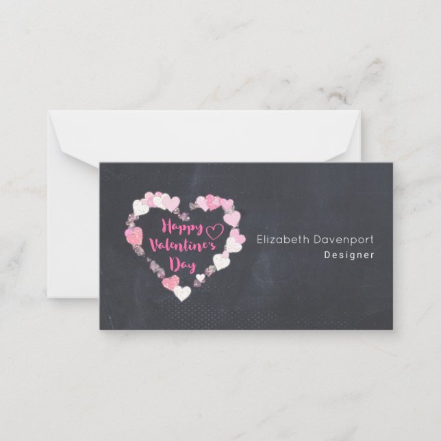 Happy Valentine's Day Glittery Pink Hearts Note Card (Front)