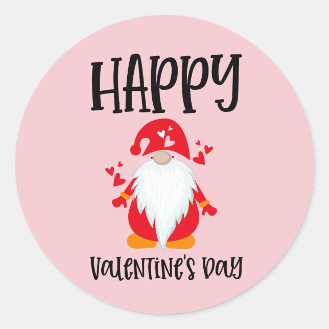 Happy Valentine's Day Gnome Classic Round Sticker (Front)
