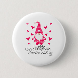 Happy Valentines Day Gnome Love Pink Hearts 6 Cm Round Badge