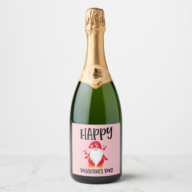 Happy Valentine's Day Gnome Sparkling Wine Label (Front)