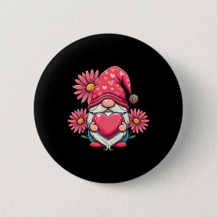 Happy Valentine's Day Gnome With Leopard Sunflower 6 Cm Round Badge
