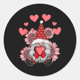 Happy Valentine's Day Gnome With Leopard Sunflower Classic Round Sticker