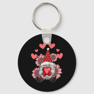 Happy Valentine's Day Gnome With Leopard Sunflower Key Ring