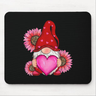 Happy Valentine's Day Gnome With Leopard Sunflower Mouse Mat