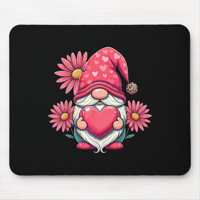 Happy Valentine's Day Gnome With Leopard Sunflower Mouse Mat (Front)