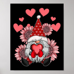 Happy Valentine's Day Gnome With Leopard Sunflower Poster