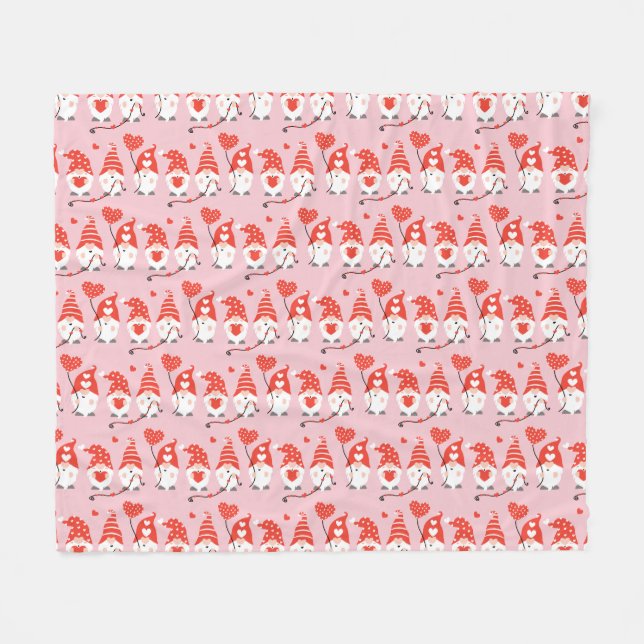Happy Valentines Day Gnomes Pattern Pink Red Fleece Blanket (Front (Horizontal))