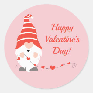 Happy Valentines Day Gnomes Red Pink Classic Round Sticker