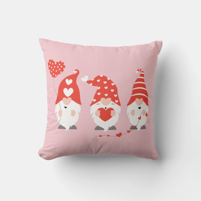 Happy Valentines Day Gnomes Red Pink Cushion (Front)