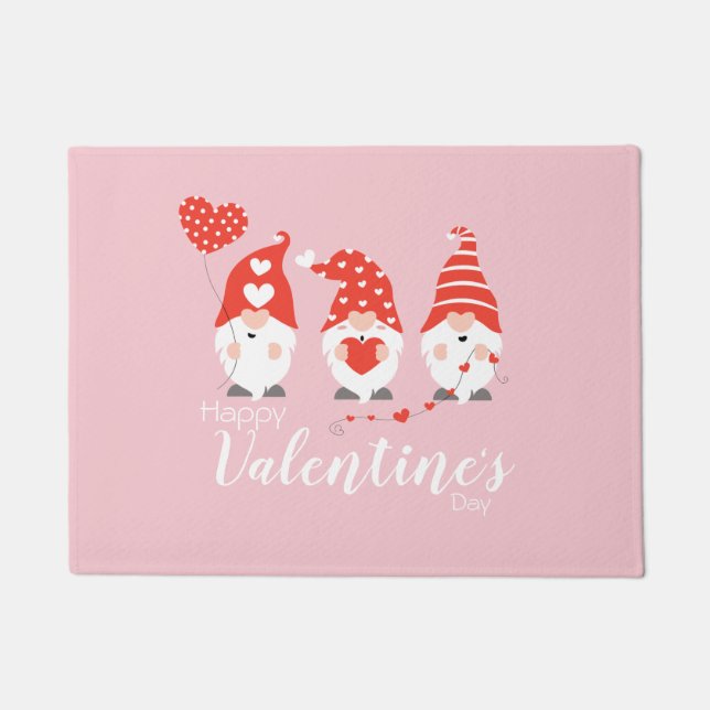 Happy Valentines Day Gnomes Red Pink Doormat (Front)