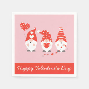 Happy Valentines Day Gnomes Red Pink  Napkin