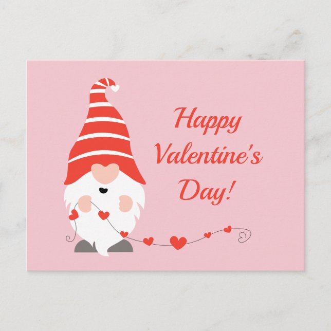 Happy Valentines Day Gnomes Red Pink Postcard (Front)