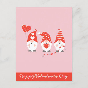 Happy Valentines Day Gnomes Red Pink Postcard