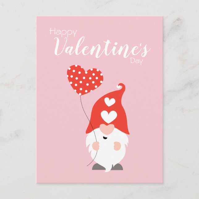 Happy Valentines Day Gnomes Red Pink Postcard (Front)