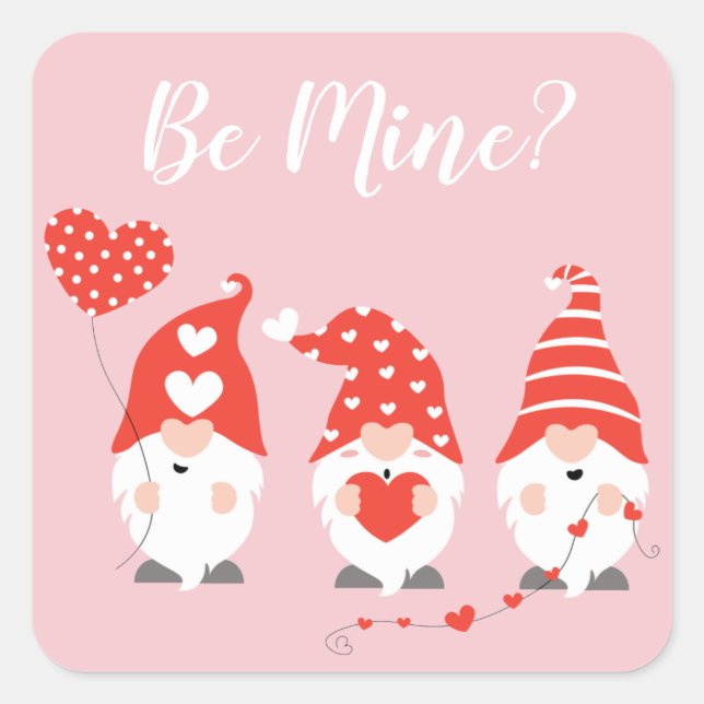 Happy Valentines Day Gnomes Red Pink Square Sticker (Front)