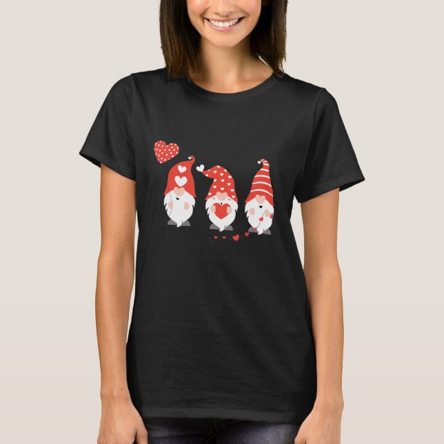 Happy Valentines Day Gnomes Red Pink T-Shirt (Front)