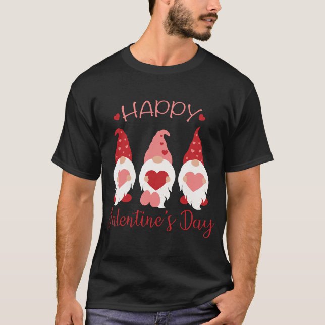 Happy Valentine's Day Gnomes Red Plaid Hearts Love T-Shirt (Front)