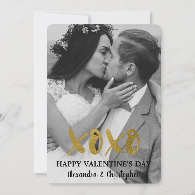 Happy Valentine's' Day Gold Foil Simple Photo Holiday Card (Front)