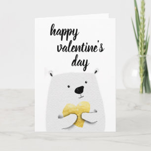 Happy Valentine's Day   Gold Heart Polar Bear Holiday Card