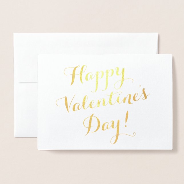 Happy Valentine's Day gold script calligraphy Foil Card (Front With Envelope)