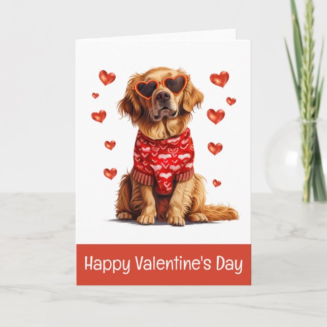 Happy Valentines Day Golden Retriever Dog Holiday Card (Front)