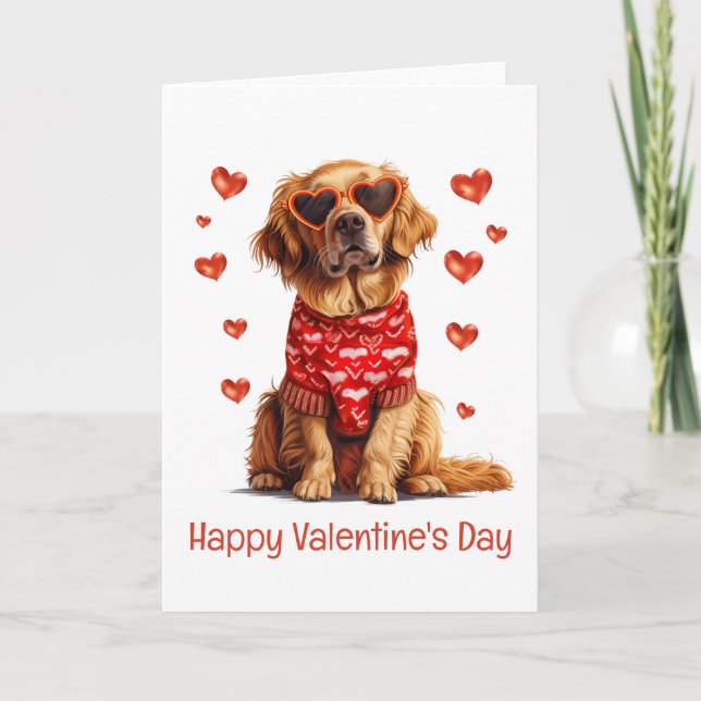 Happy Valentines Day Golden Retriever Dog Holiday Card (Front)
