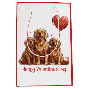 Happy Valentines Day Golden Retriever Dog Medium Gift Bag
